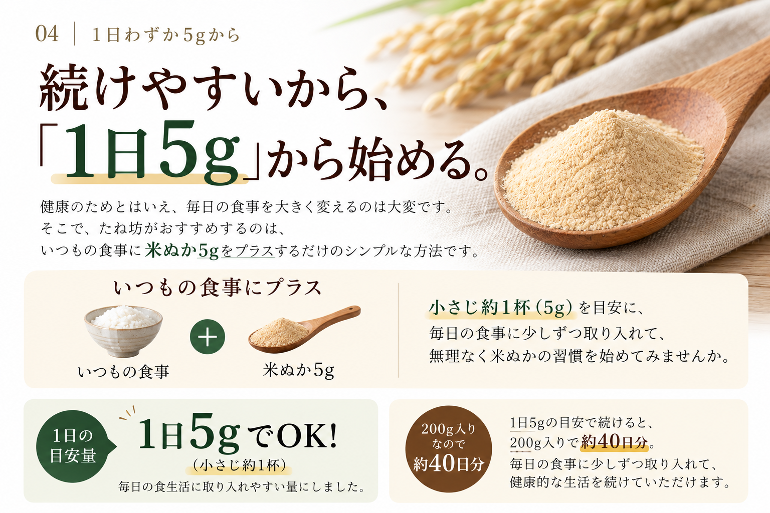 1日5gから始める米ぬか習慣
