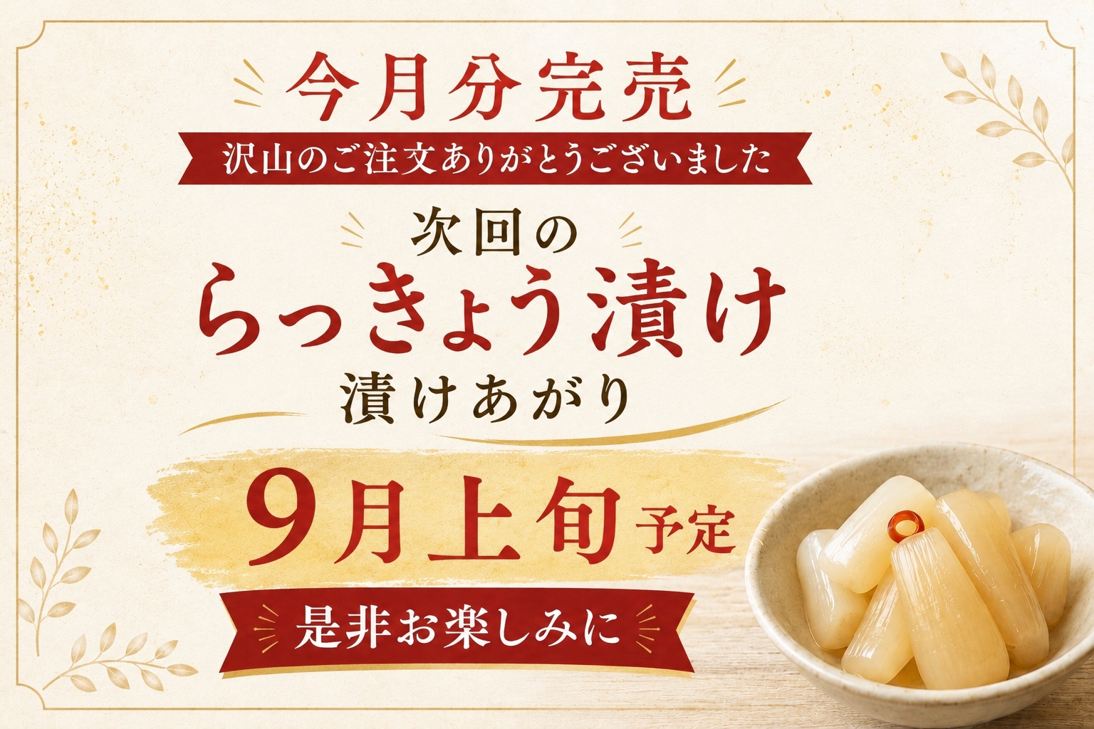 たね坊のらっきょう漬け 8月分完売